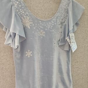 Disney Light Blue Velvet Blouse with Snowflake Design
